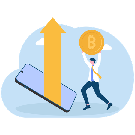 Geschäftsmann betrachtet Bitcoin-Diagramm  Illustration