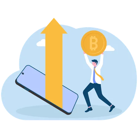 Geschäftsmann betrachtet Bitcoin-Diagramm  Illustration