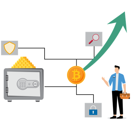 Geschäftsmann betrachtet Finanz- und Gelddiagramm  Illustration