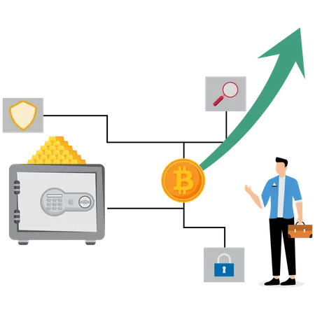 Geschäftsmann betrachtet Finanz- und Gelddiagramm  Illustration