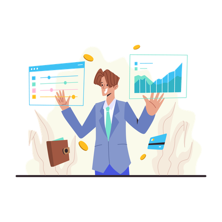 Geschäftsmann betrachtet Finanzdiagramm  Illustration