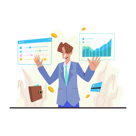 Geschäftsmann betrachtet Finanzdiagramm  Illustration