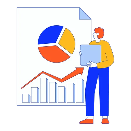 Geschäftsmann, Blick auf Fortschrittsdiagramm  Illustration