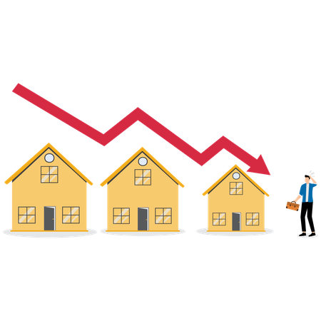 Geschäftsmann betrachtet Immobilienkrise  Illustration