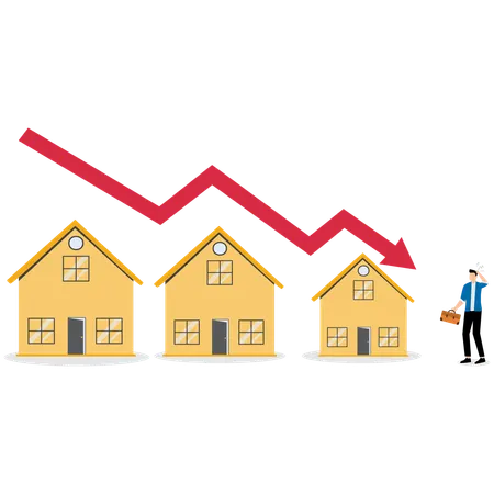 Geschäftsmann betrachtet Immobilienkrise  Illustration