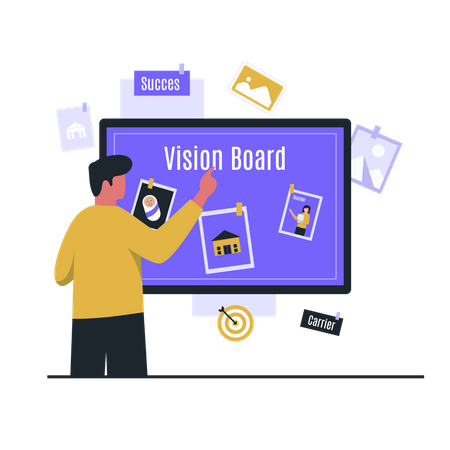 Geschäftsmann betrachtet Vision Board  Illustration