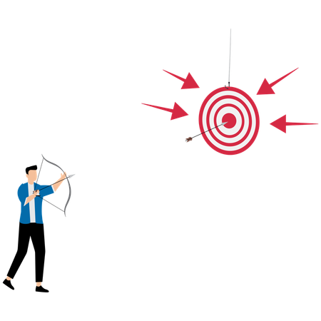 Geschäftsmann schießt mit Bogen auf Zielscheibe  Illustration