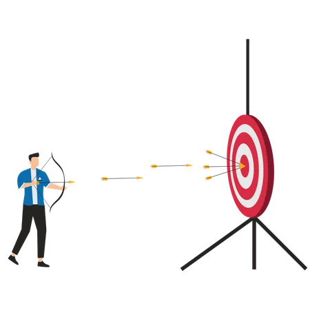 Geschäftsmann beim Bogenschießen – jeder Schuss trifft ins Schwarze  Illustration