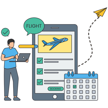 Geschäftsmann bucht Flugplan  Illustration