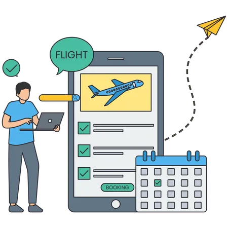 Geschäftsmann bucht Flugplan  Illustration