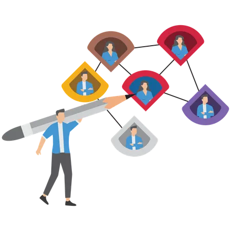 Geschäftsmann verbindet Netzwerkdiagramm mit Bleistift symbolisiert soziale Verbindung für Geschäftsmöglichkeiten  Illustration