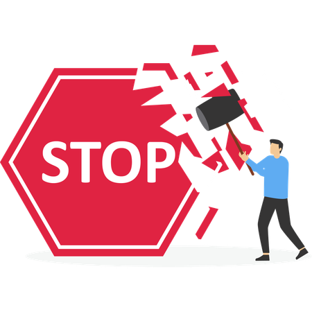 Geschäftsmann stürzt Stoppschild ab  Illustration