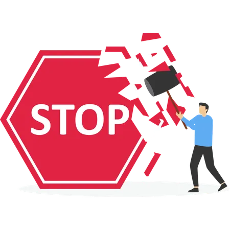 Geschäftsmann stürzt Stoppschild ab  Illustration