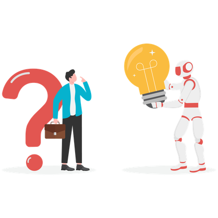 Geschäftsmann denkt über KI-Unterstützung nach, um Ideen zur Problemlösung zu entwickeln  Illustration