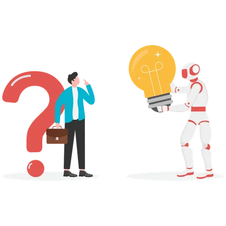 Geschäftsmann denkt über KI-Unterstützung nach, um Ideen zur Problemlösung zu entwickeln  Illustration