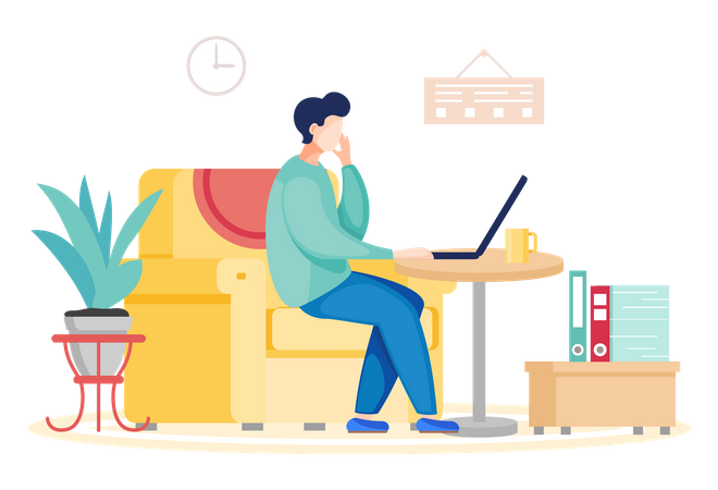 Geschäftsmann, der am Laptop arbeitet  Illustration
