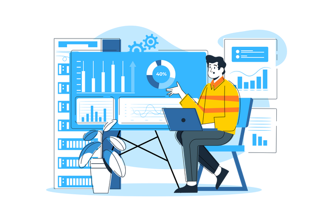 Geschäftsmann, der Daten analysiert  Illustration