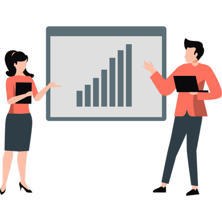 Geschäftsmann diskutiert Geschäftsdiagramm  Illustration