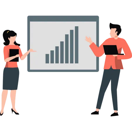 Geschäftsmann diskutiert Geschäftsdiagramm  Illustration