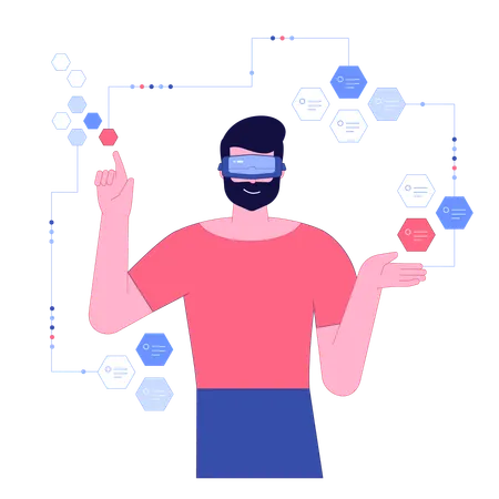 Geschäftsmann bespricht mit Mitarbeitern die Vorteile der VR-Technologie  Illustration