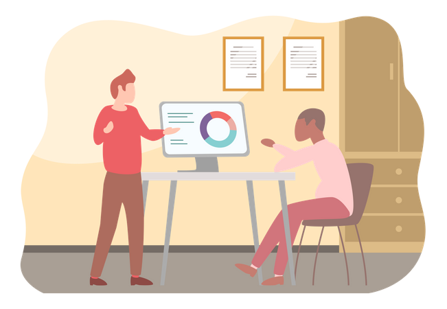 Geschäftsmann diskutiert über Analytik  Illustration