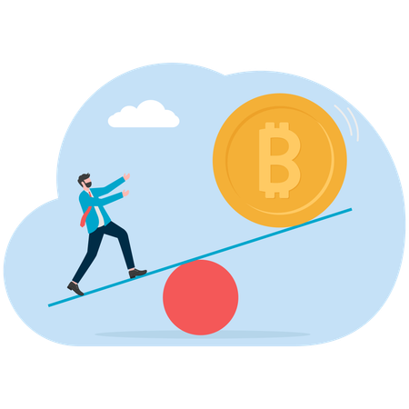 Geschäftsmann senkt Hebel, um Bitcoin steigen zu lassen  Illustration