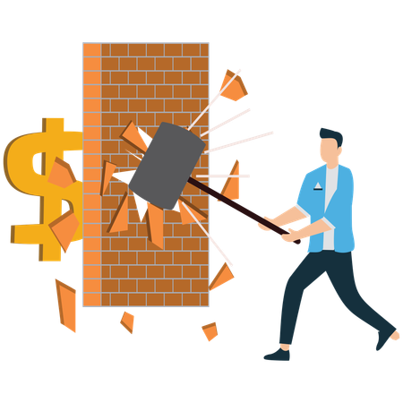 Geschäftsmann durchbricht die Mauer  Illustration