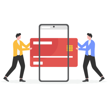 Geschäftsmann entfernt Kreditkarte vom Handy  Illustration