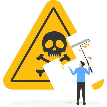 Geschäftsmann entfernt Warnschild mit Radiergummi  Illustration