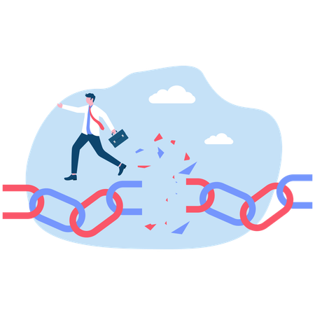 Geschäftsmann entkommt kaputter Kette  Illustration