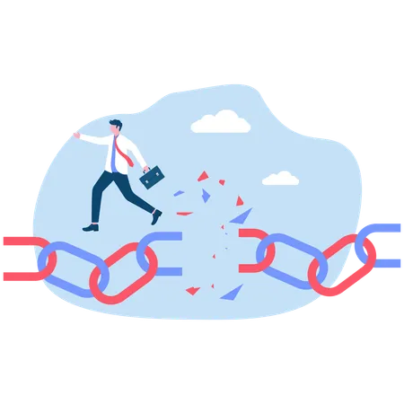 Geschäftsmann entkommt kaputter Kette  Illustration