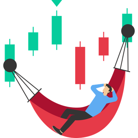 Geschäftsmann entspannt sich auf Candlestick-Diagramm  Illustration