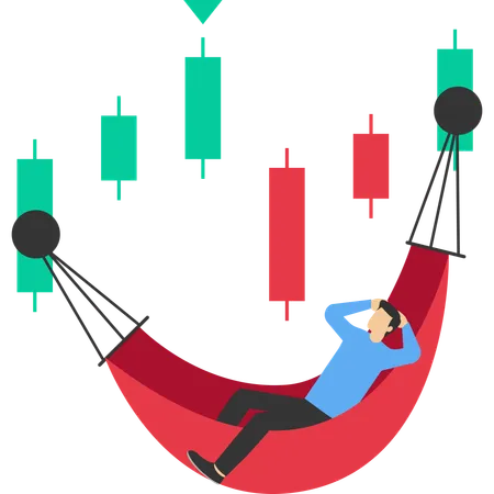 Geschäftsmann entspannt sich auf Candlestick-Diagramm  Illustration