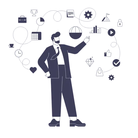 Geschäftsmann entwickelt Strategie  Illustration