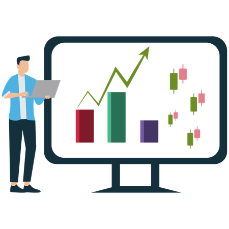Geschäftsmann macht erfolgreichen Online-Handel und Investitionen  Illustration