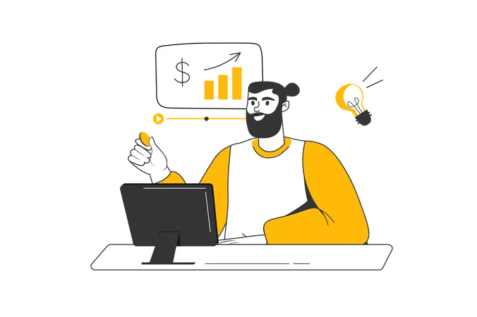 Geschäftsmann erklärt alle Feinheiten der Finanzen in einem speziellen Webinar  Illustration