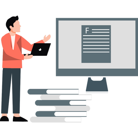 Geschäftsmann erklärt Diagramm auf Laptop  Illustration