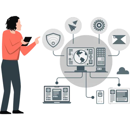 Geschäftsmann erklärt globales Business Networking  Illustration