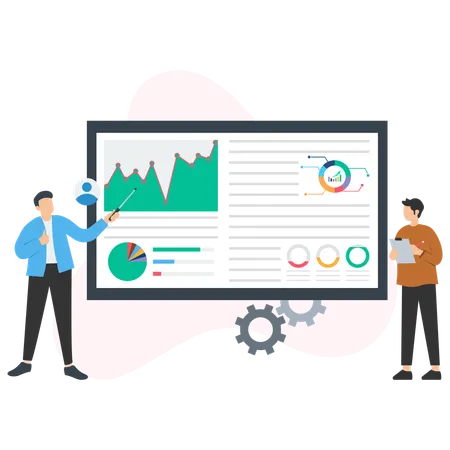 Geschäftsmann erklärt Marketing-Diagramm  Illustration