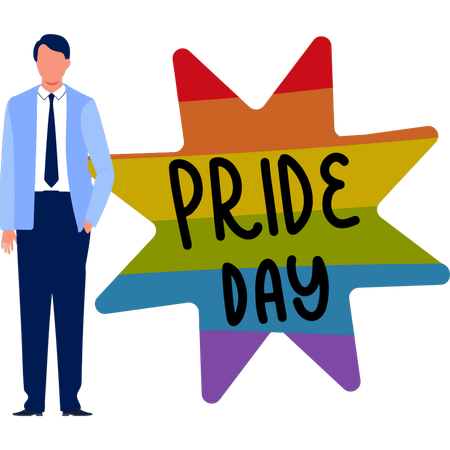 Geschäftsmann erklärt die Farbe der Flagge zum Pride Day  Illustration