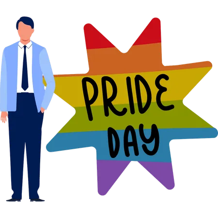 Geschäftsmann erklärt die Farbe der Flagge zum Pride Day  Illustration