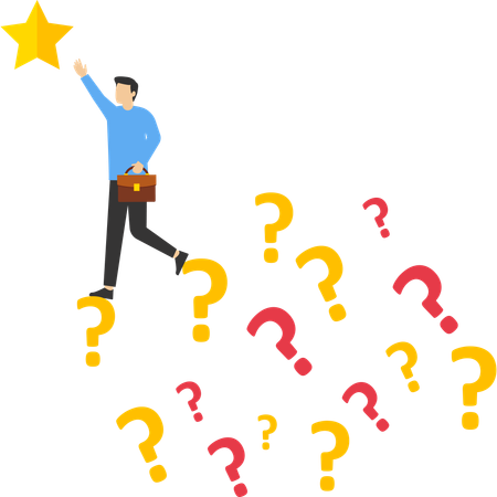 Geschäftsmann klettert über ein Fragezeichen, um einen Stern zu erreichen  Illustration