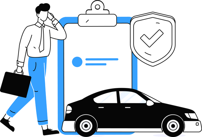 Geschäftsmann erneuert Autoversicherungsvertrag  Illustration