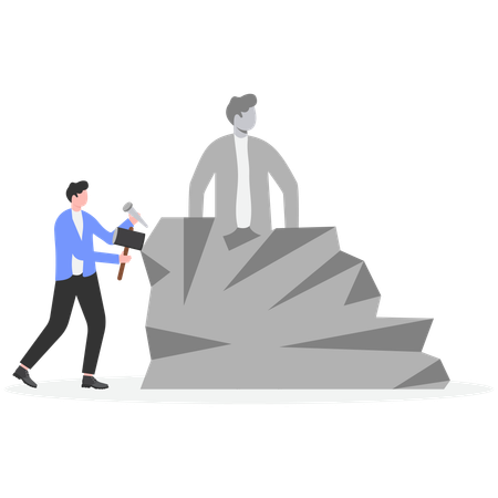 Geschäftsmann erstellt Modell seiner Statue  Illustration