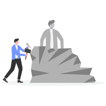 Geschäftsmann erstellt Modell seiner Statue  Illustration