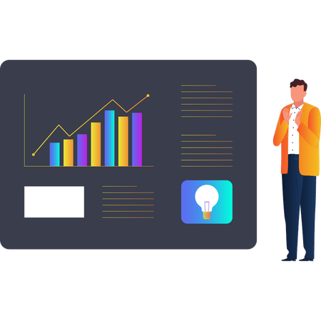 Geschäftsmann erzählt von Business Analytics  Illustration