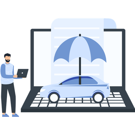 Geschäftsmann erzählt von Autoversicherungen  Illustration