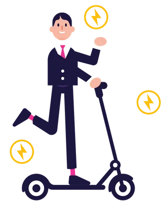 Geschäftsmann auf E-Scooter auf dem Weg zur Arbeit  Illustration