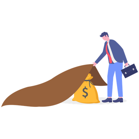 Geschäftsmann findet Geld aus Schnäppchen-Aktien  Illustration