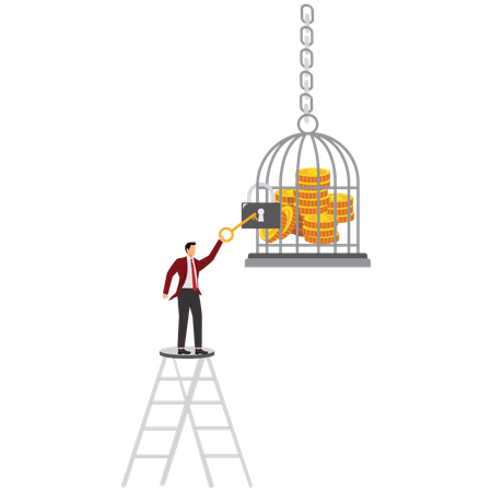 Geschäftsmann, der Unternehmensfinanzierung freischaltet  Illustration